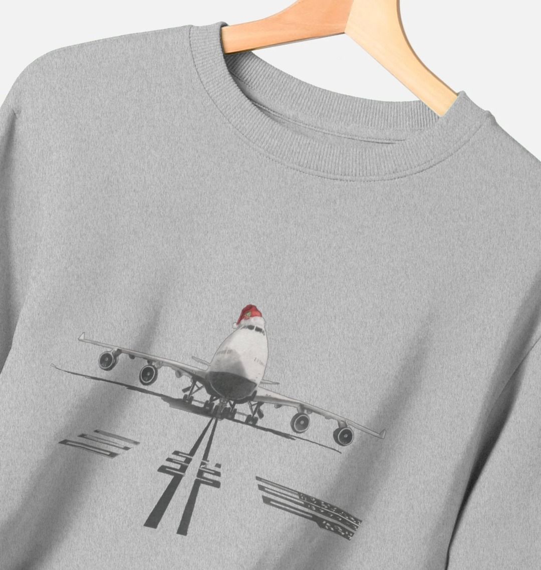 Women's Crew Neck Festive 747 Aircraft Sweater Certified Organic Cotton