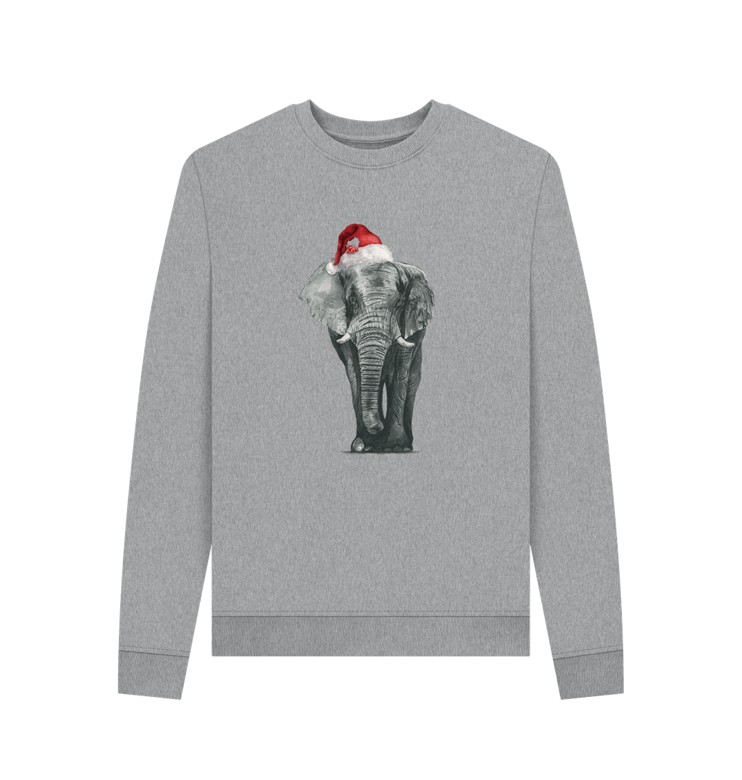 Light Heather Women's Crew Neck Festive Elephant Sweater Certified Organic Cotton
