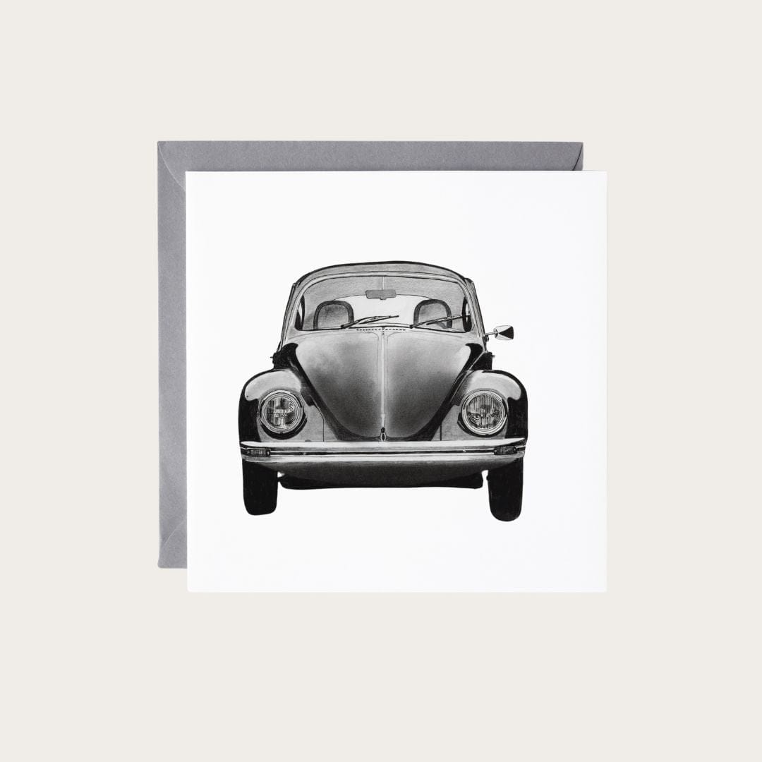 Beetle Car Hand Drawn Greeting Card – Classic Vintage Car Illustration