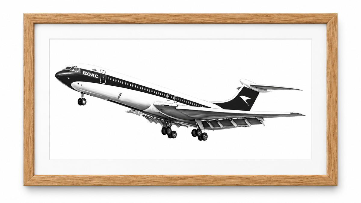 BOAC Vickers VC10 Fine Art Print in oak frame