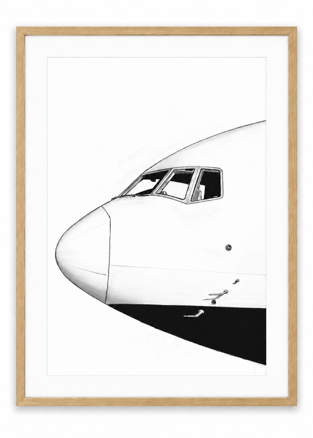 Boeing 777 Nose Study Fine Art Print with white mount and oak frame