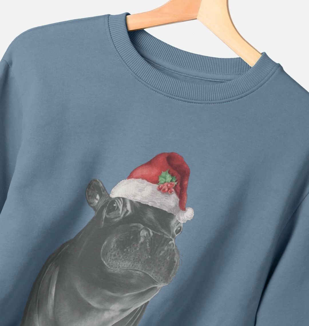 Women's Crew Neck Festive Hippo Sweater Certified Organic Cotton
