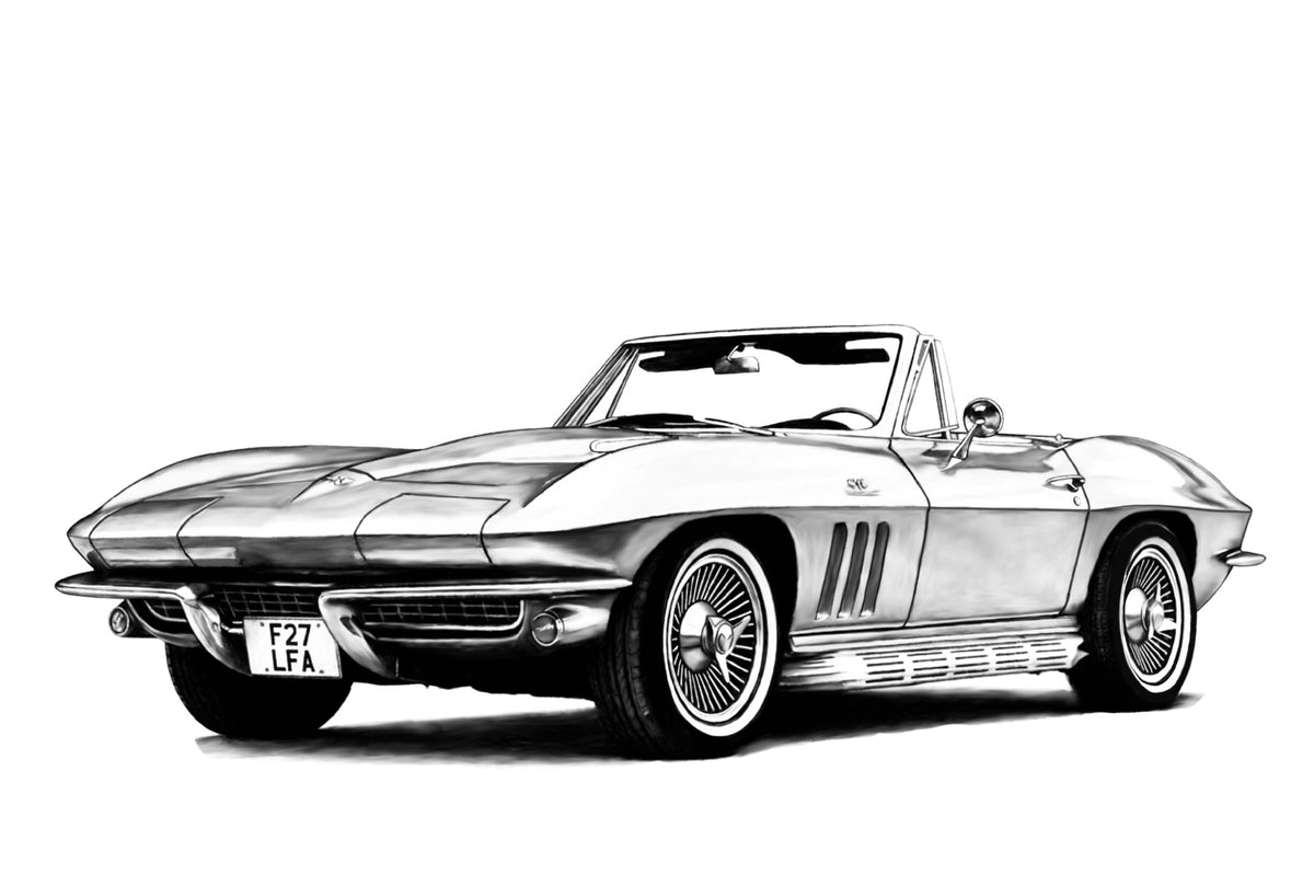 Hand-drawn Chevrolet Corvette C2 Sting Ray convertible fine art print