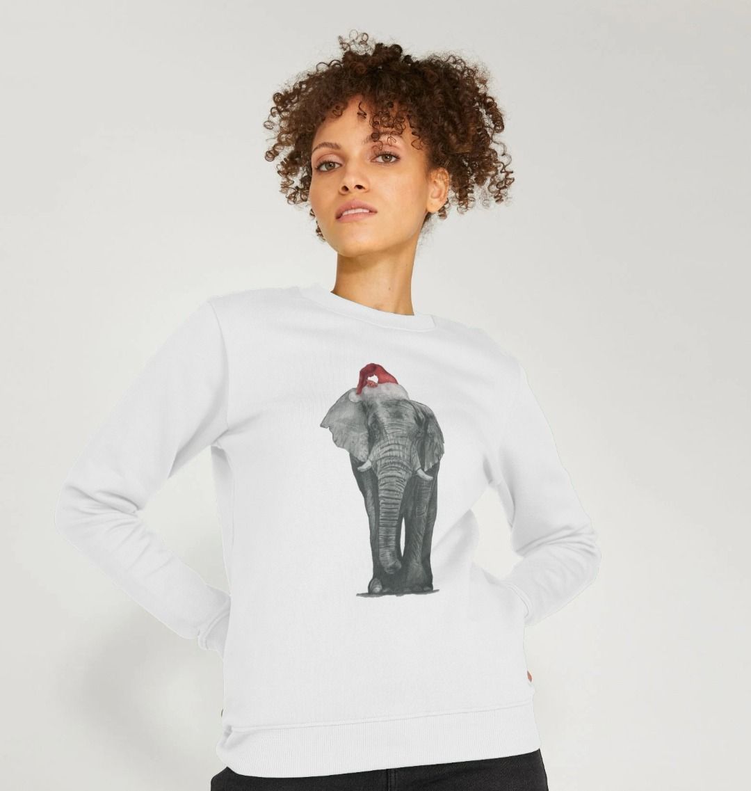 Women's Crew Neck Festive Elephant Sweater Certified Organic Cotton