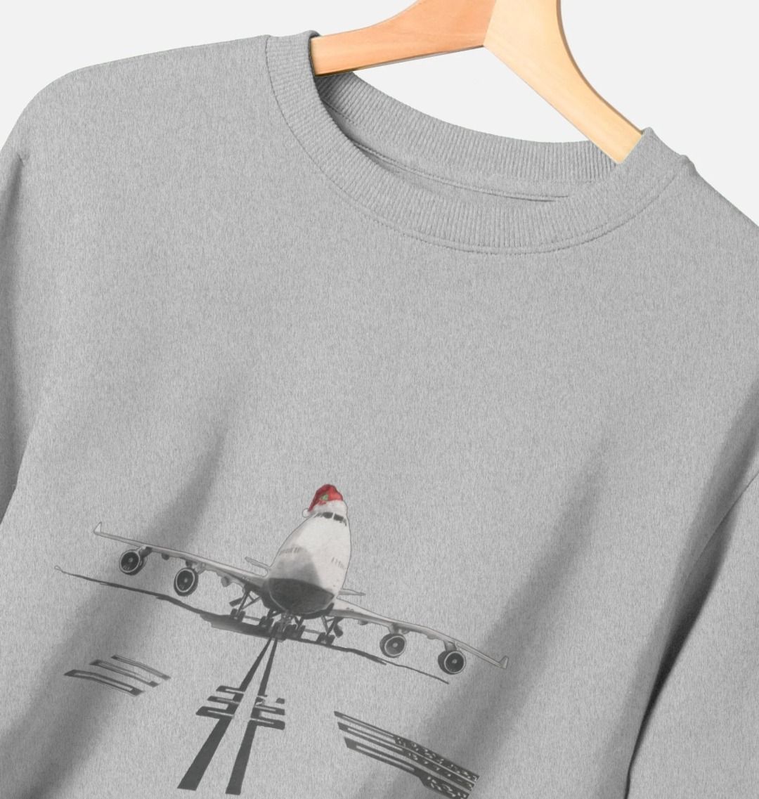 Men's Crew Neck Festive 747 Aircraft Sweater Certified Organic Cotton
