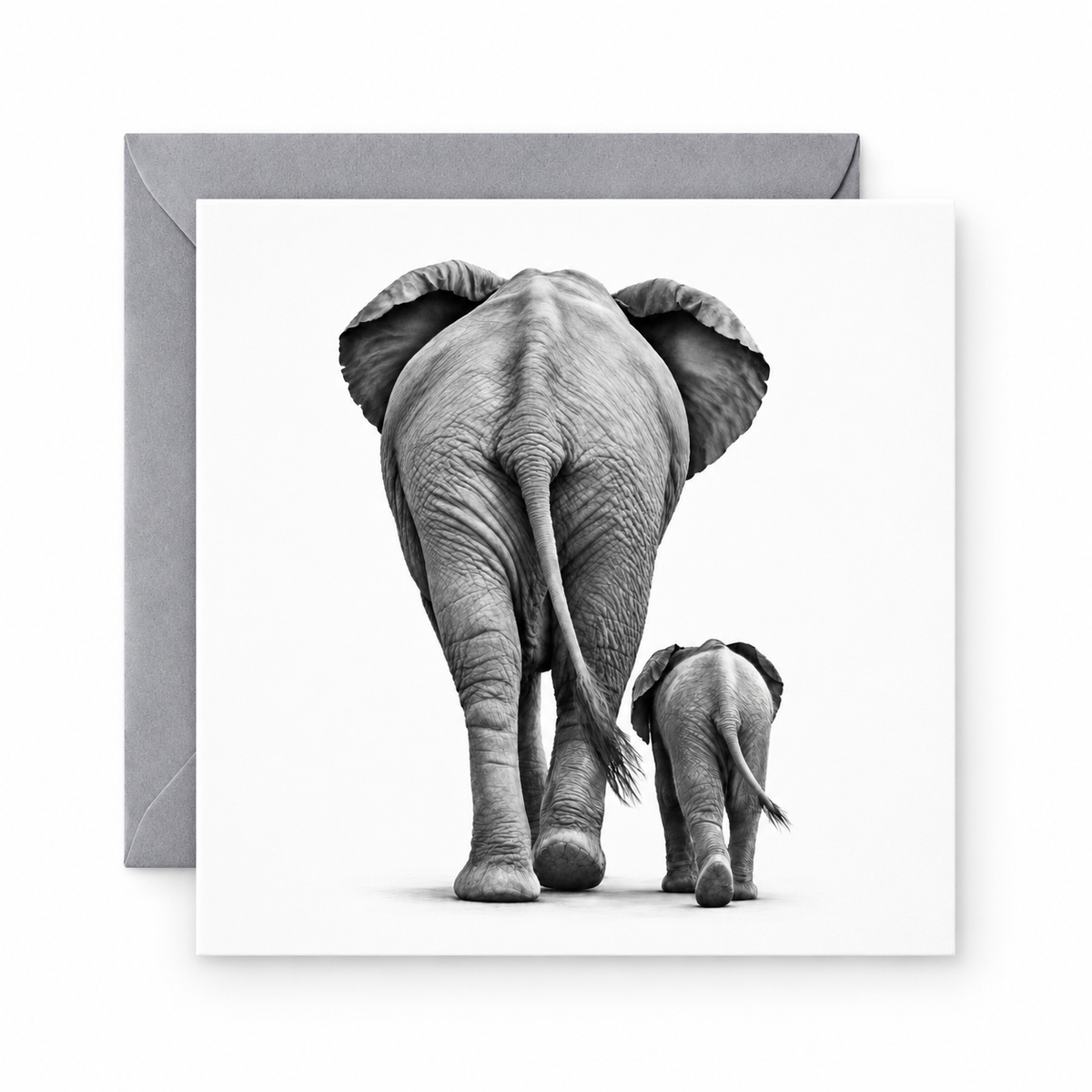 Elephant and calf greeting card with grey envelope