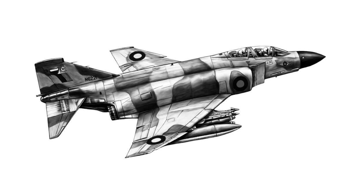 Hand-drawn F-4 Phantom military aviation fine art print