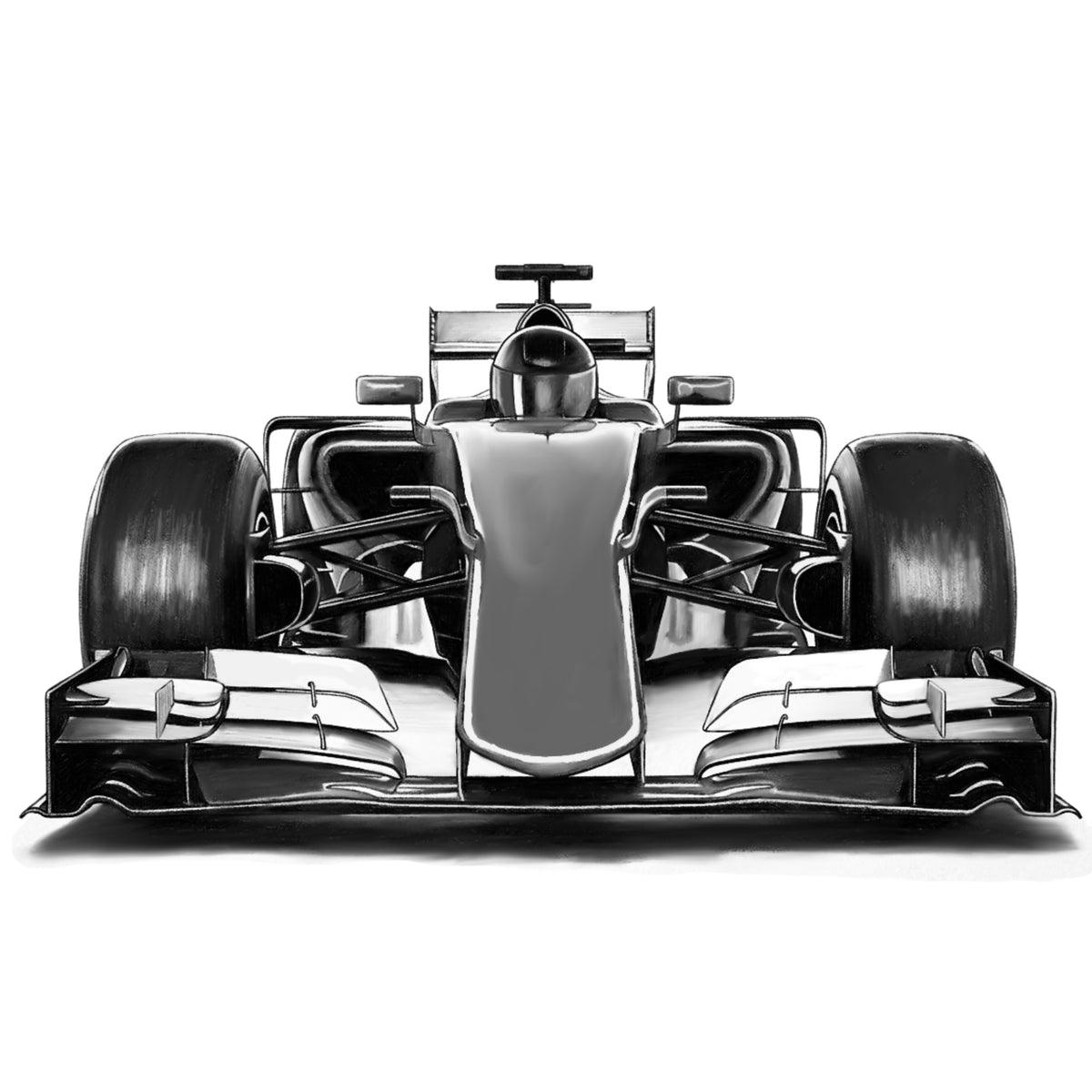 Hand-drawn Formula One racing car front view fine art print