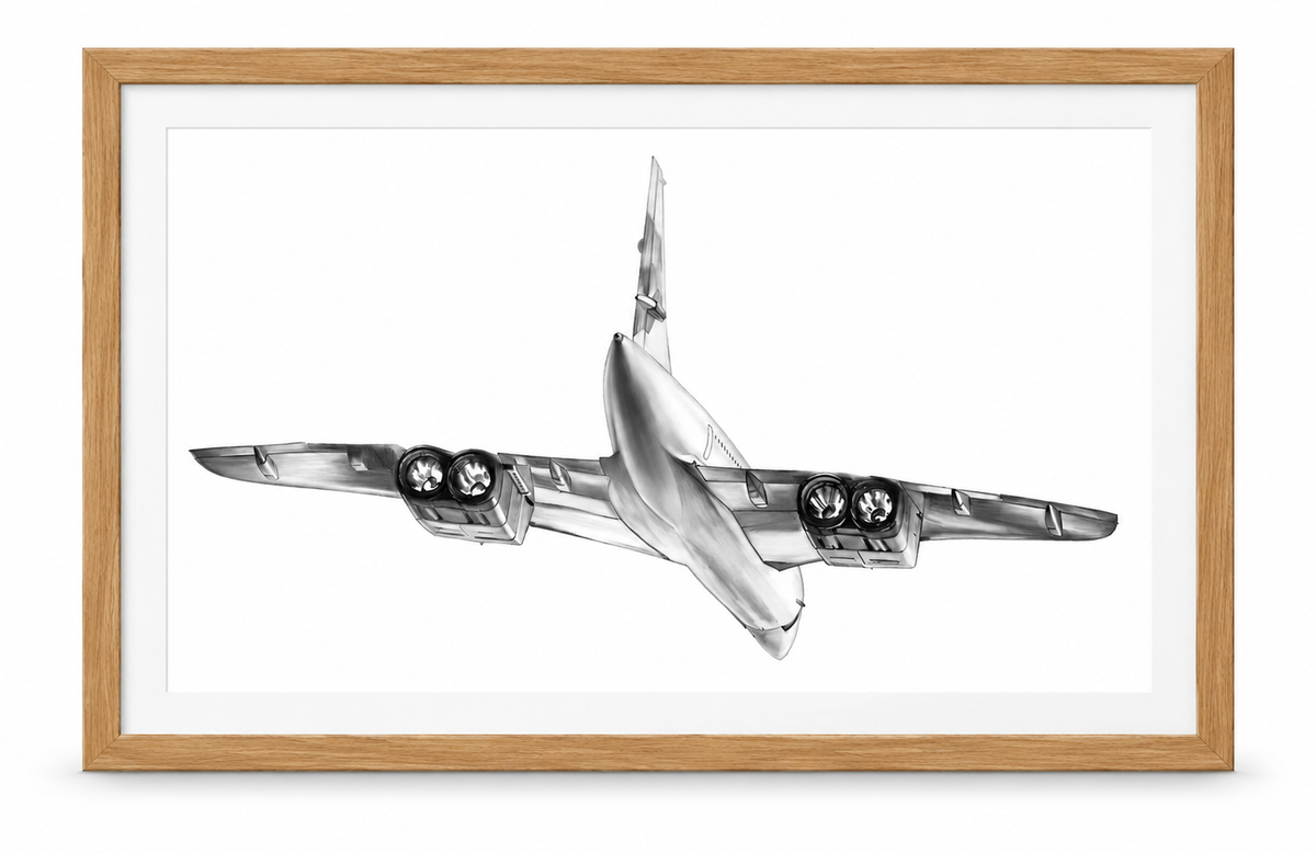 Four-Engine Jet Underside Fine Art Print in oak frame