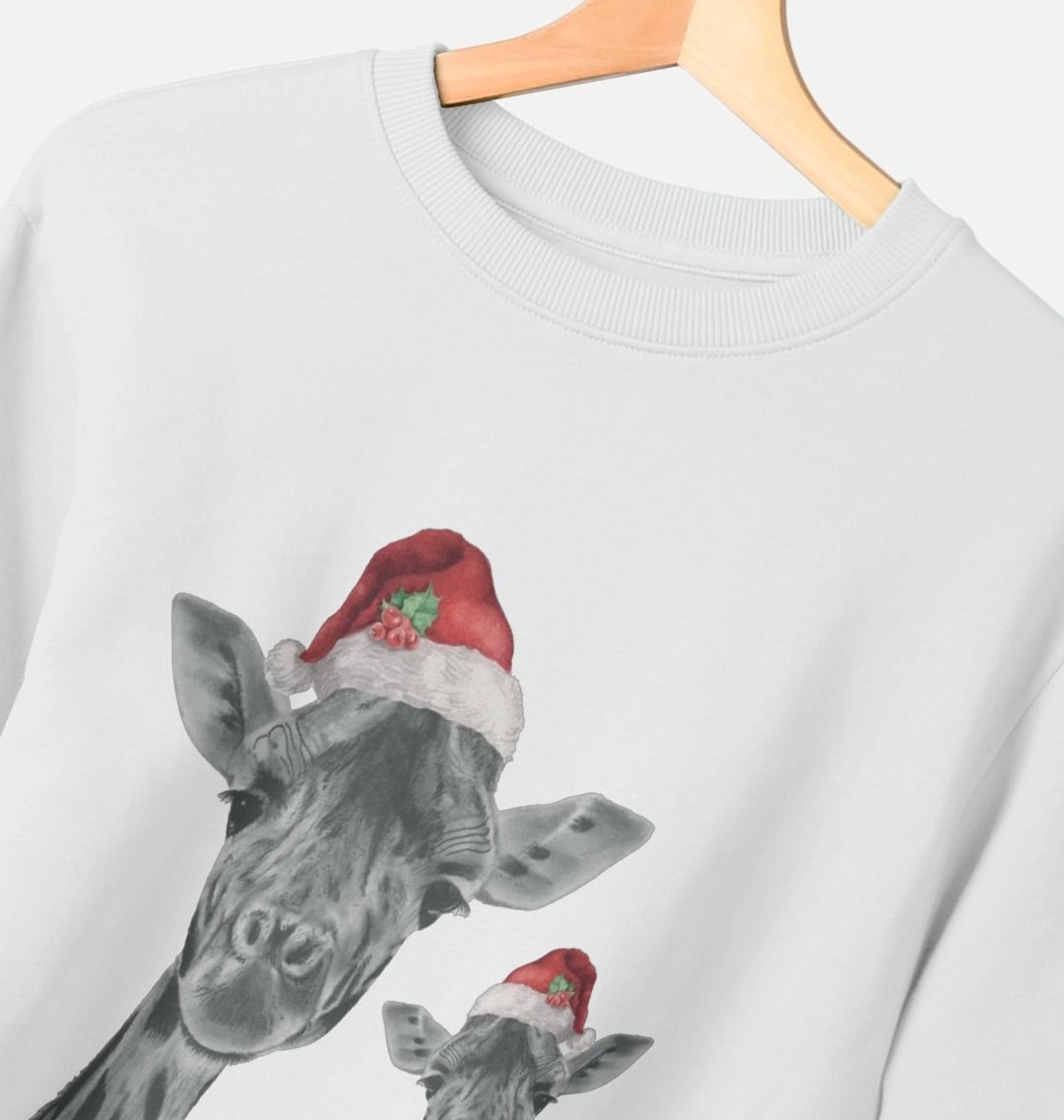 Women's Crew Neck Festive Giraffe and Baby Sweater Certified Organic Cotton