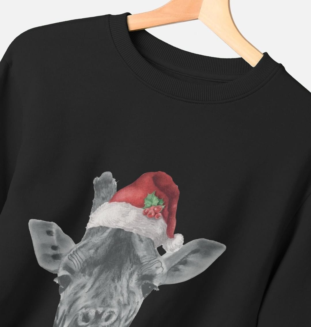 Men's Crew Neck Festive Giraffe Sweater Certified Organic Cotton