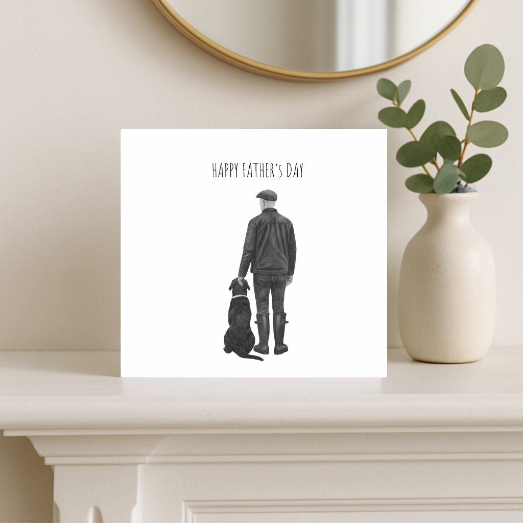 Happy Father’s Day Dad & His Dog Hand-Drawn Greeting Card | Playful & Heartwarming Art