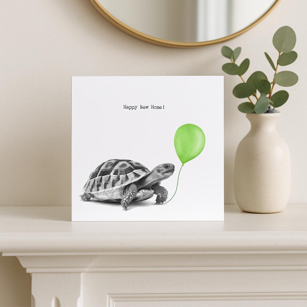 Happy New Home – Hand-Drawn Tortoise Greeting Card | Charming Housewarming Art