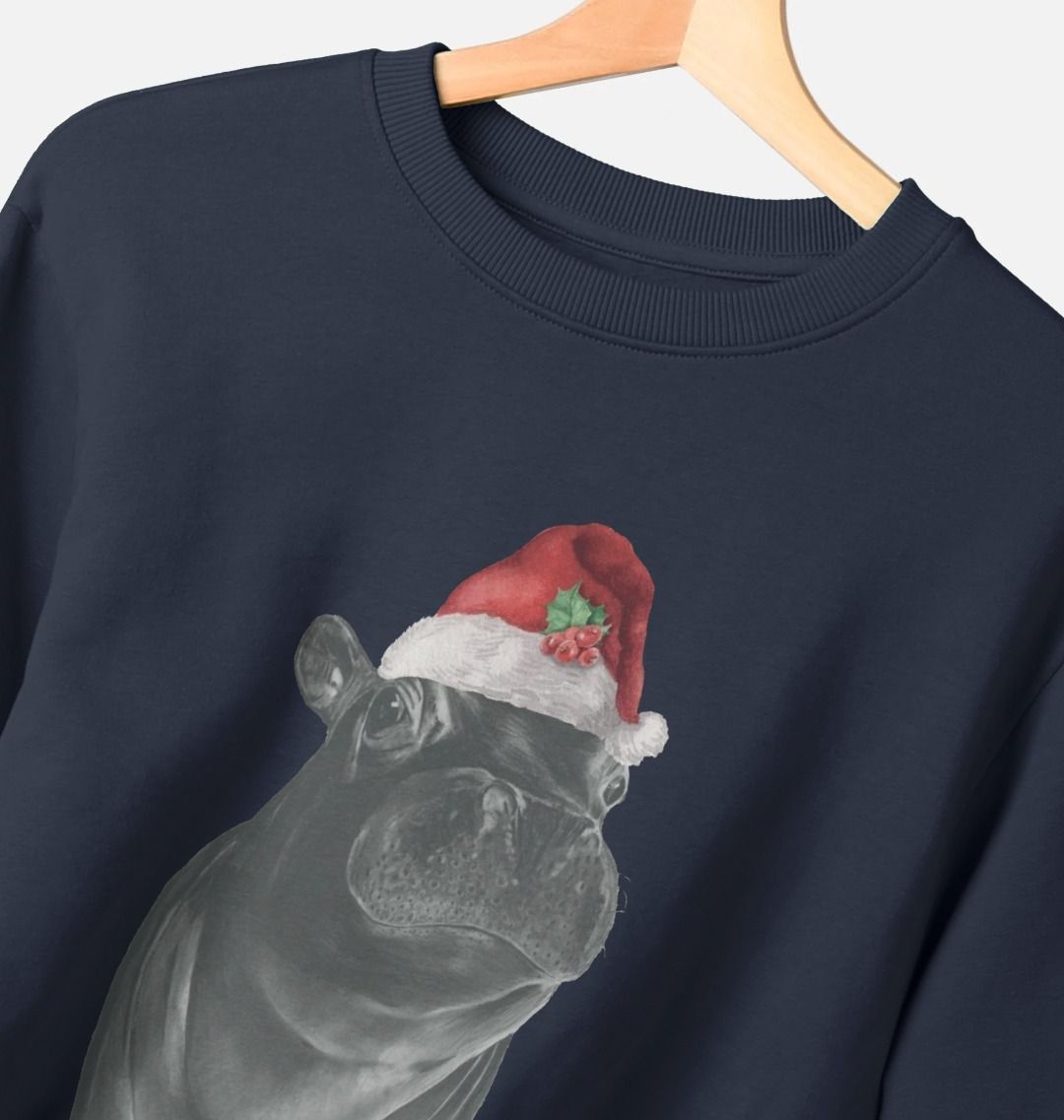 Women's Crew Neck Festive Hippo Sweater Certified Organic Cotton
