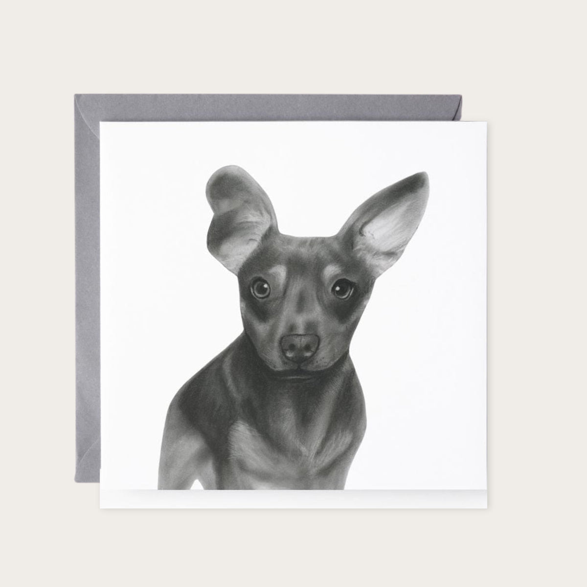 Tabit the Chiweenie (Dachshund/Chihuahua cross) Greeting Card — card with grey envelope