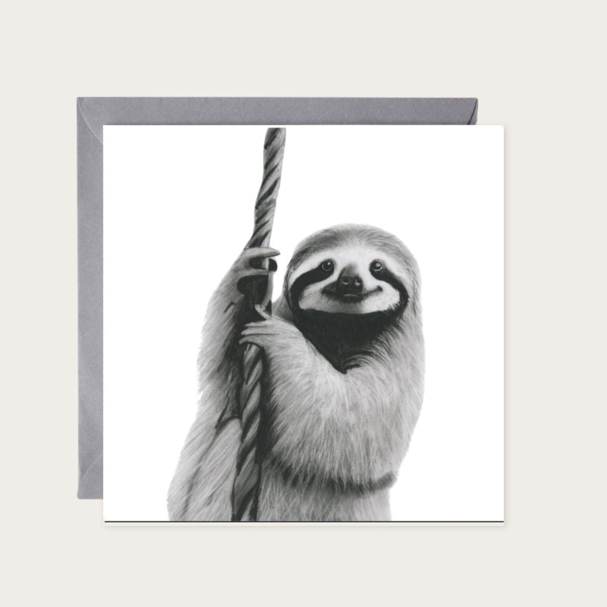Tejat the Sloth Greeting Card — card with grey envelope