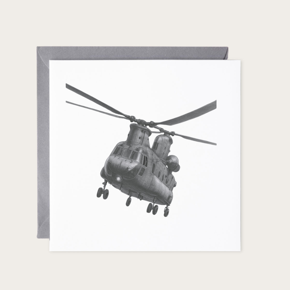Boeing CH-47 Chinook Aircraft Greeting Card — card with grey envelope