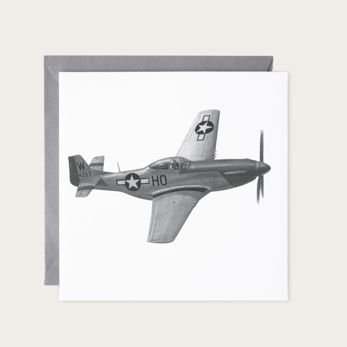 North American P-51 Mustang Aircraft Greeting Card — card with grey envelope