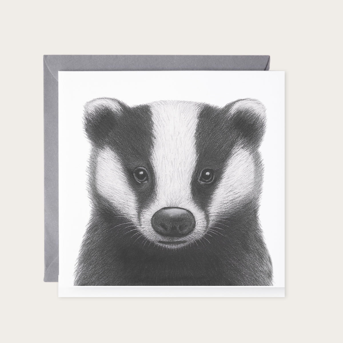 Stella the Badger Greeting Card — card with grey envelope