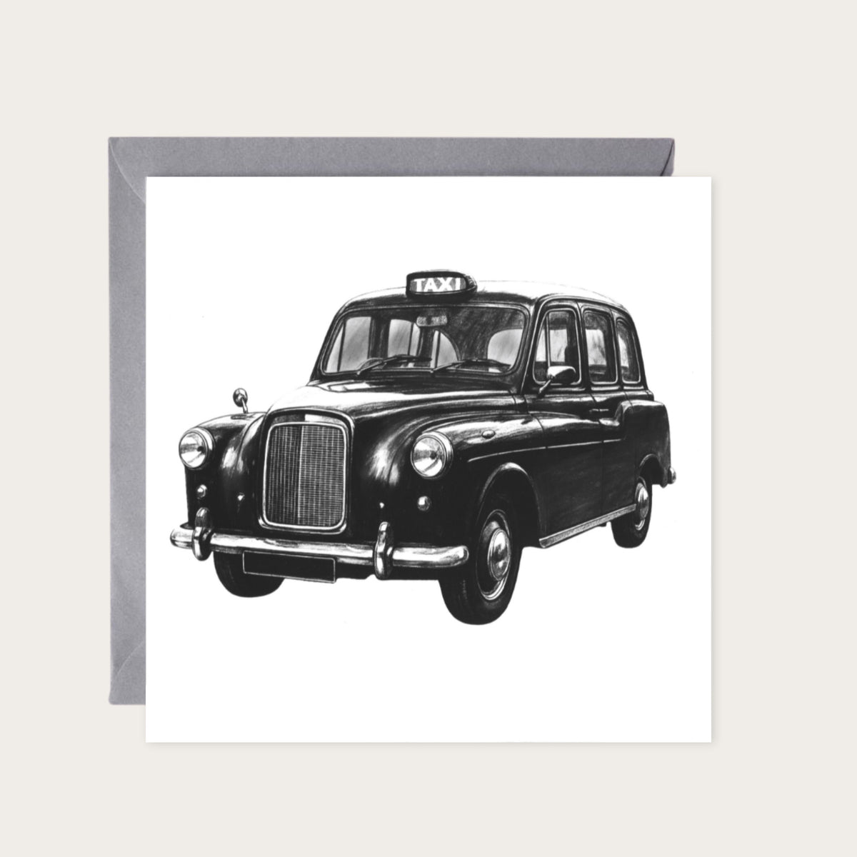 London Taxi Greeting Card — card with grey envelope