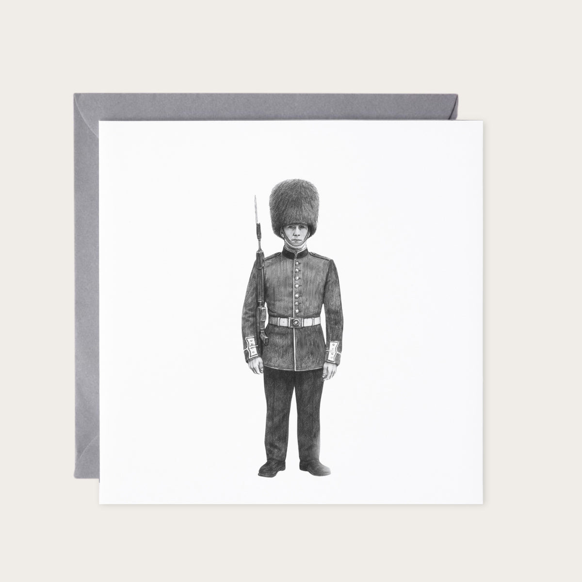 London Royal Guard Soldier – Hand-Drawn Greeting Card — card with grey envelope