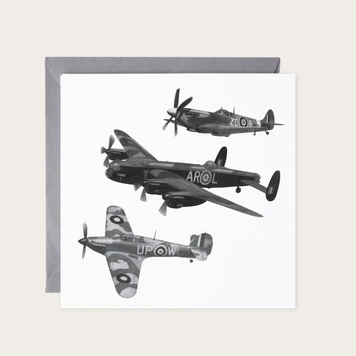 Battle of Britain Aviation Greeting Card — card with grey envelope
