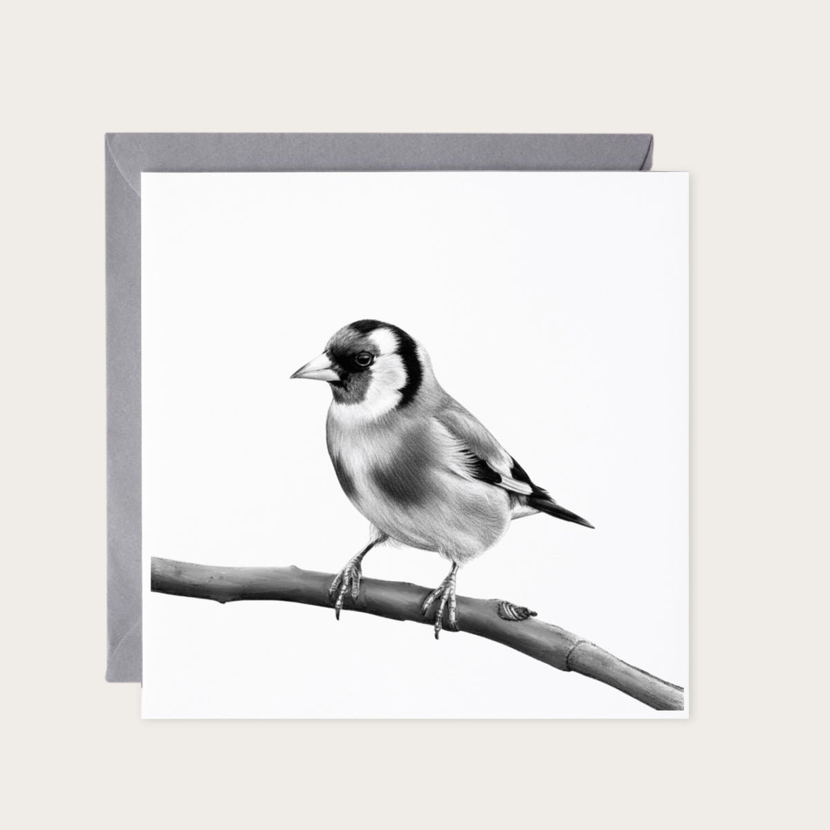 Goldfinch Bird Greeting Card — card with grey envelope