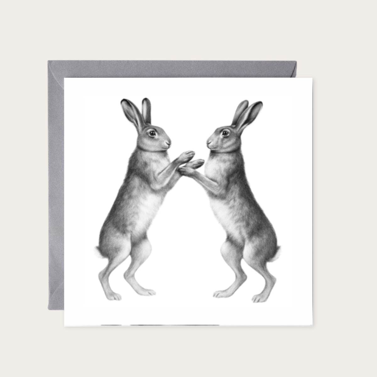 Boxing Hares Greeting Card — card with grey envelope