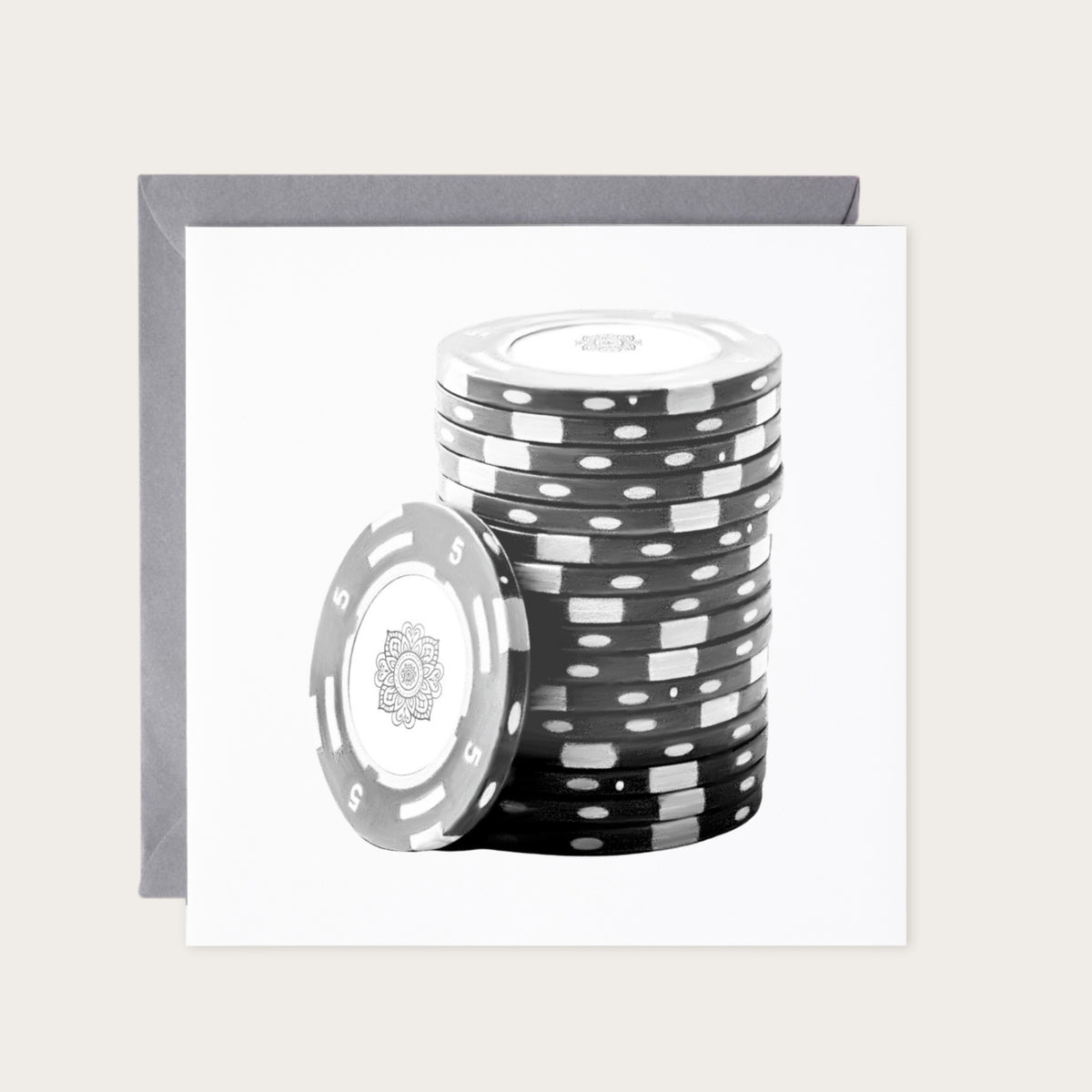 Casino Chips Greeting Card — card with grey envelope