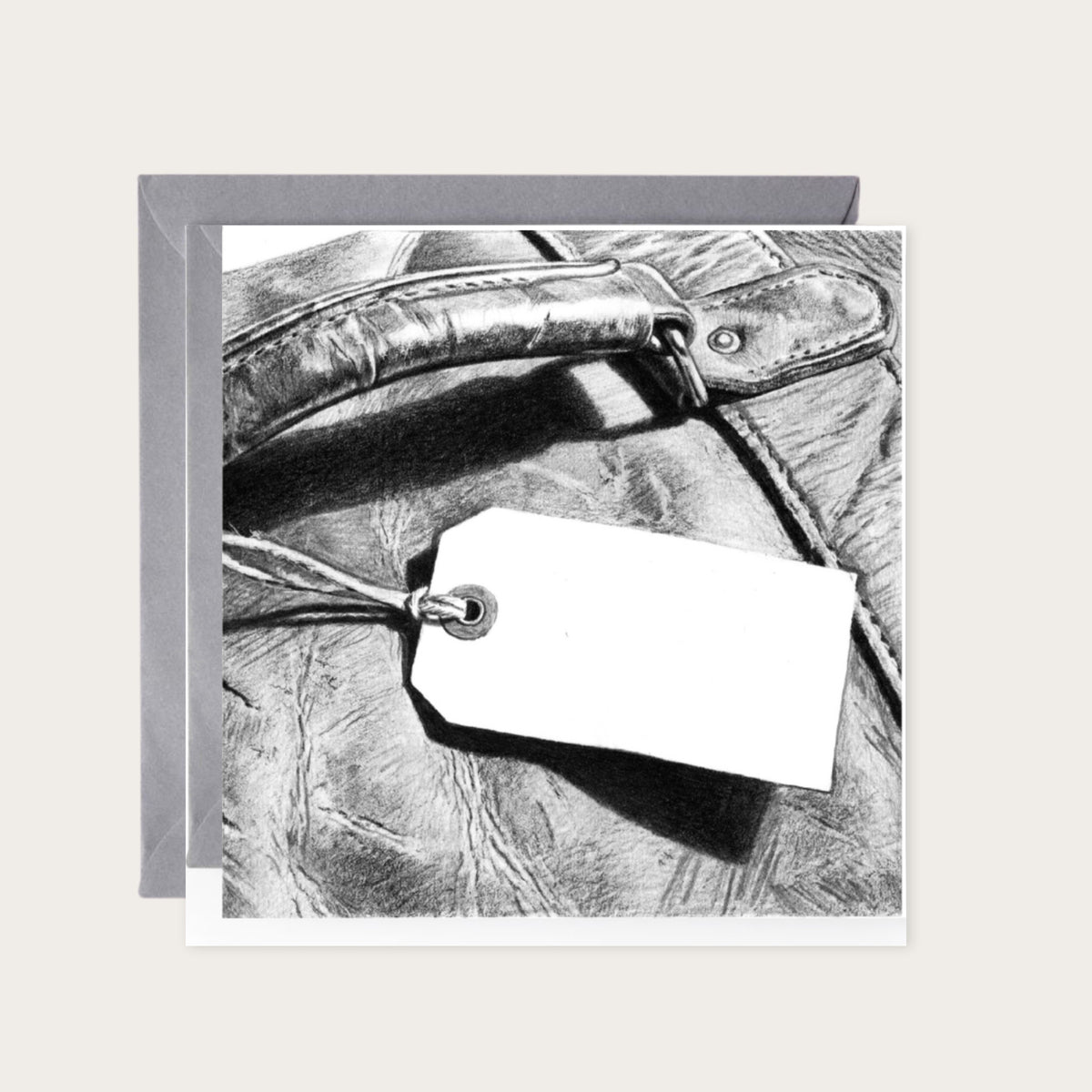 Write Your Own Baggage Tag Greeting Card — card with grey envelope
