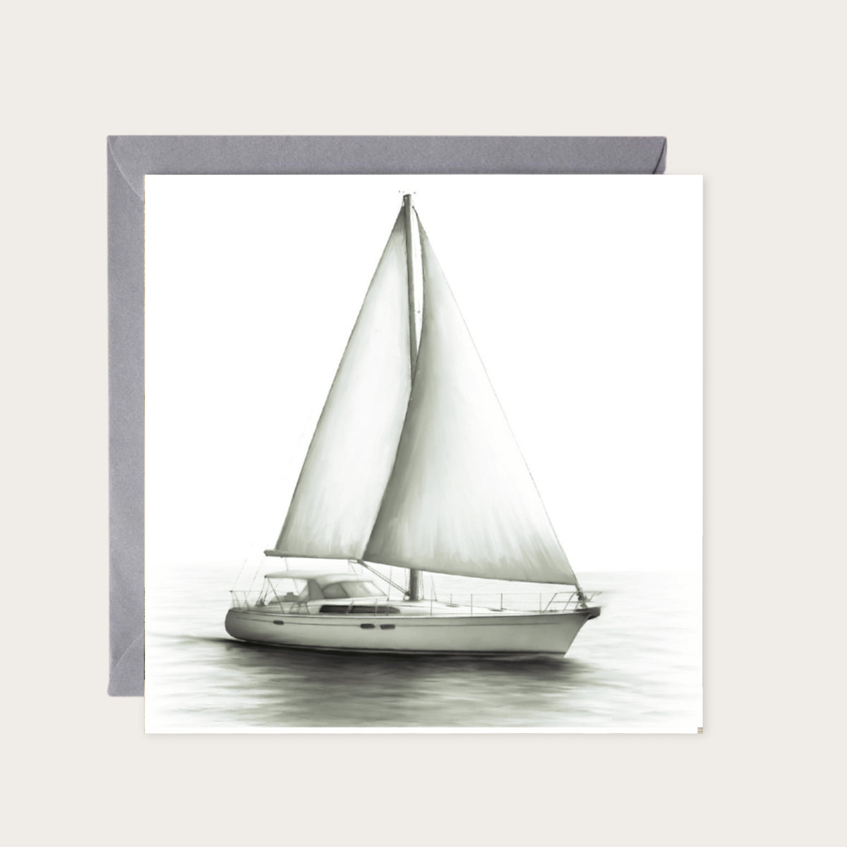 Sailing Sailboat – Hand-Drawn Greeting Card | Nautical & Coastal Illustration — card with grey envelope
