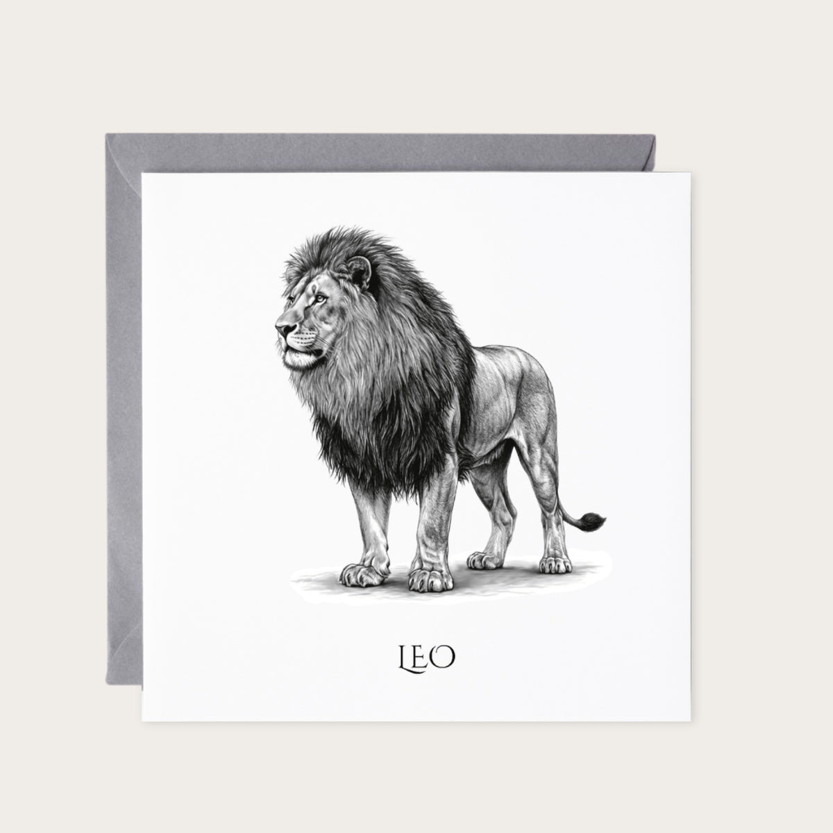 Leo Horoscope Greeting Card — card with grey envelope