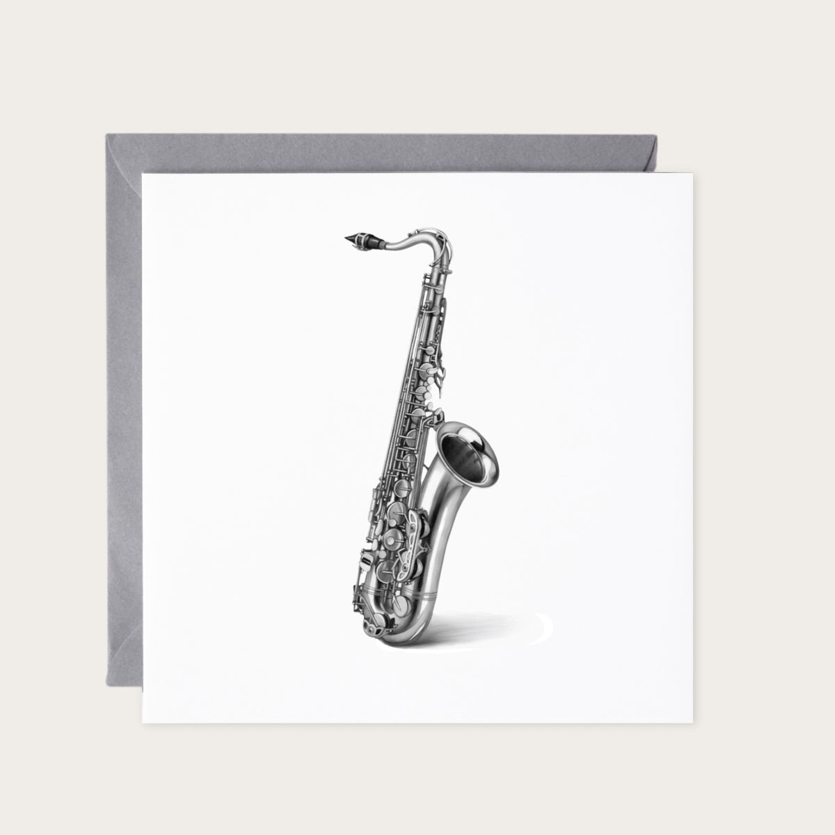 Saxophone Musical Greeting Card — card with grey envelope