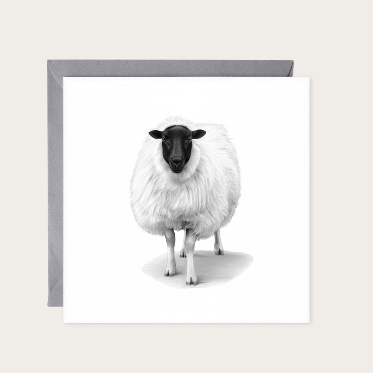 Serpens Woolly Sheep Hand Drawn Greeting Card — card with grey envelope