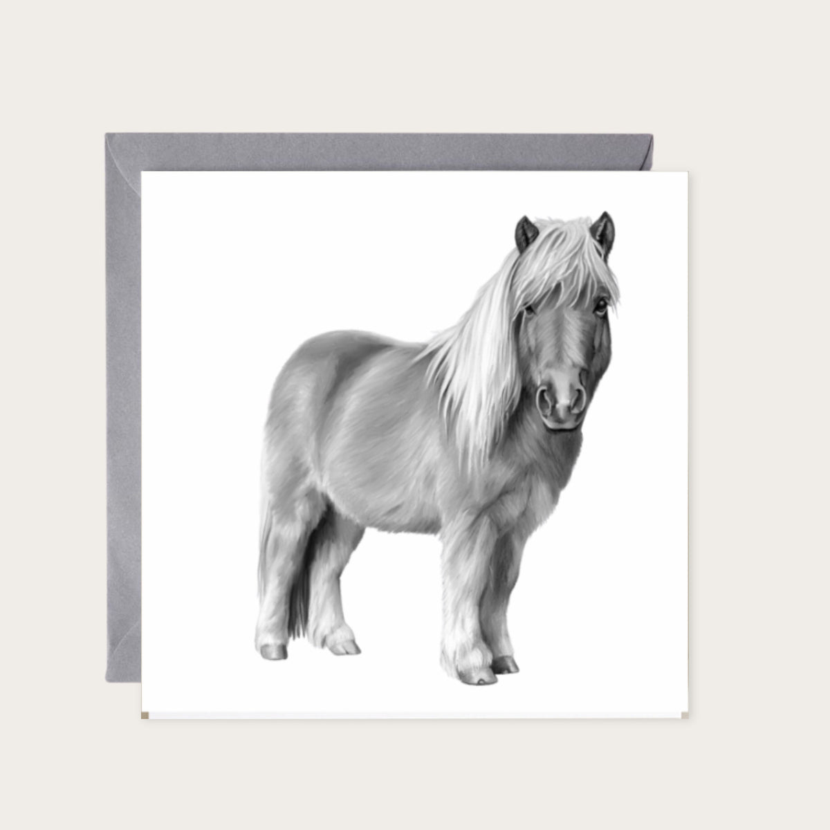 Shetland Pony Hand Drawn Greeting Card — card with grey envelope