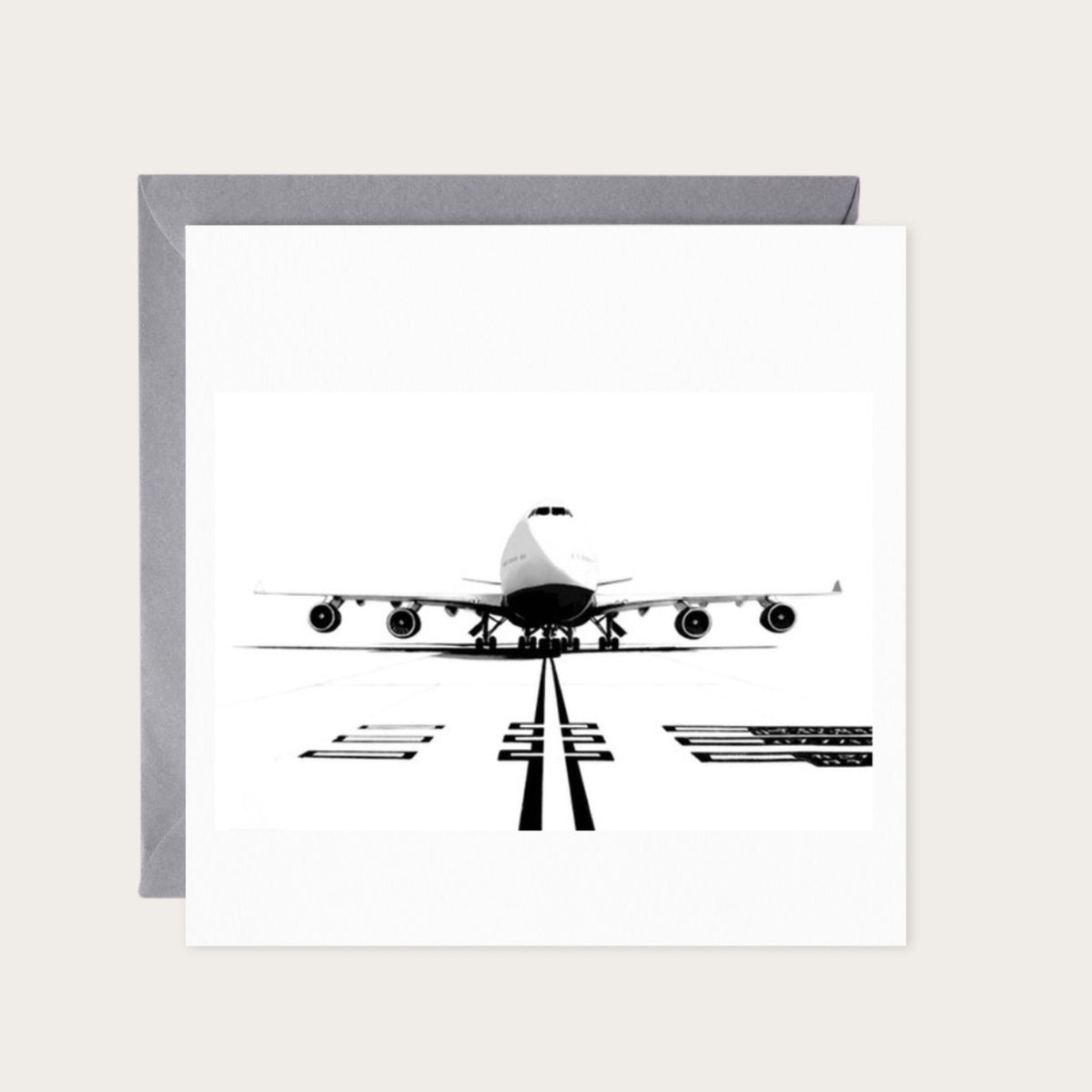 Boeing 747 Greeting Card – Hand-Drawn Aviation Card — card with grey envelope