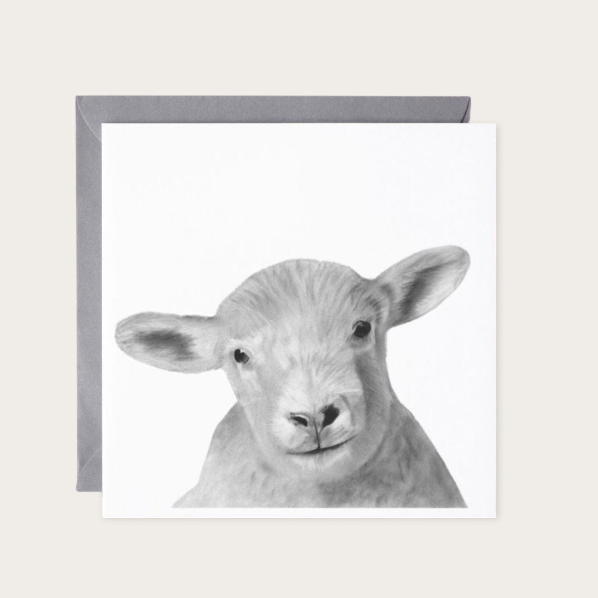 Bootes the Lamb Hand Drawn Greeting Card — card with grey envelope