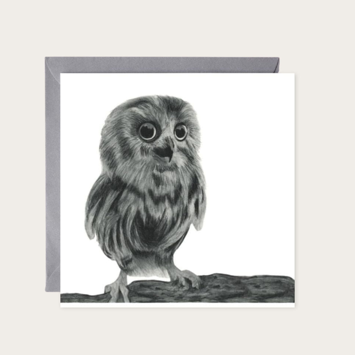 Talitha the Owl Greeting Card — card with grey envelope