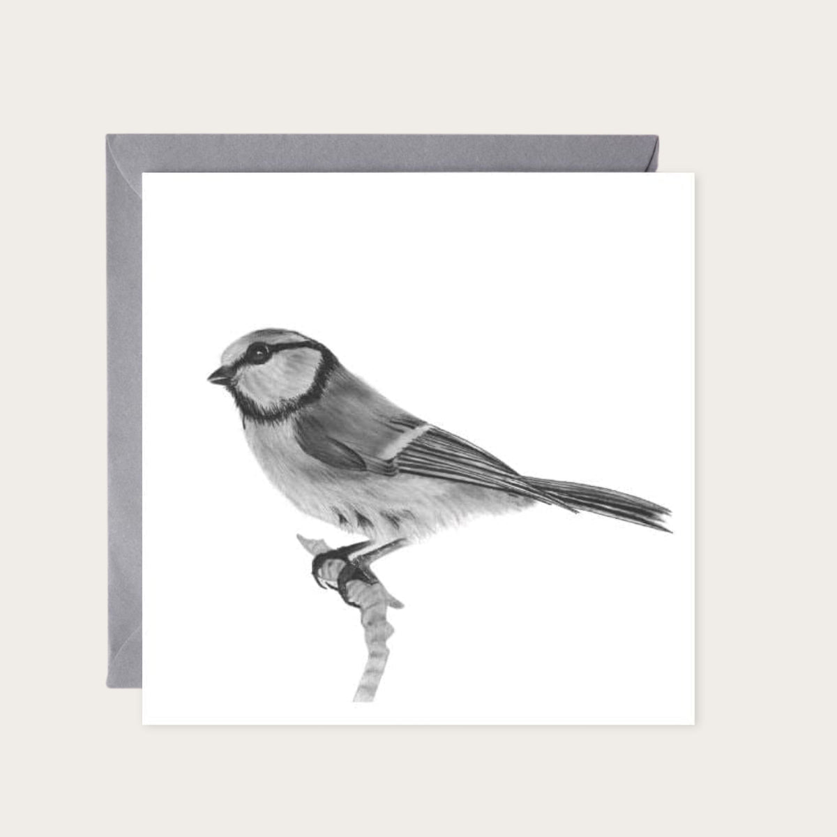 Electra the Bluetit Hand Drawn Greeting Card — card with grey envelope
