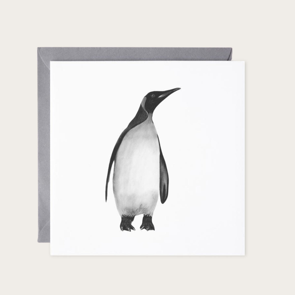 Alya the Solo Penguin Hand-Drawn Greeting Card – A Heartwarming Winter Illustration — card with grey envelope