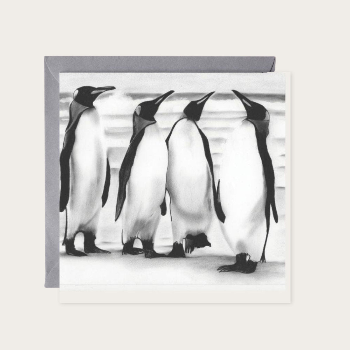 Plane Spotting Penguins Hand Drawn Greeting Card — card with grey envelope