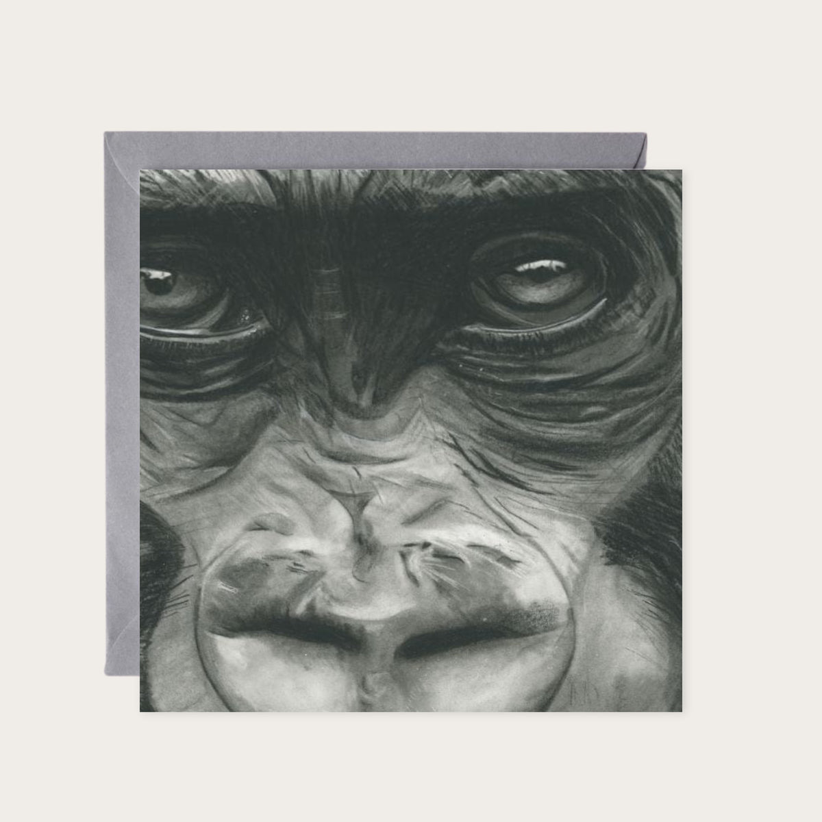 Cassius the Gorilla Hand Drawn Greeting Card — card with grey envelope