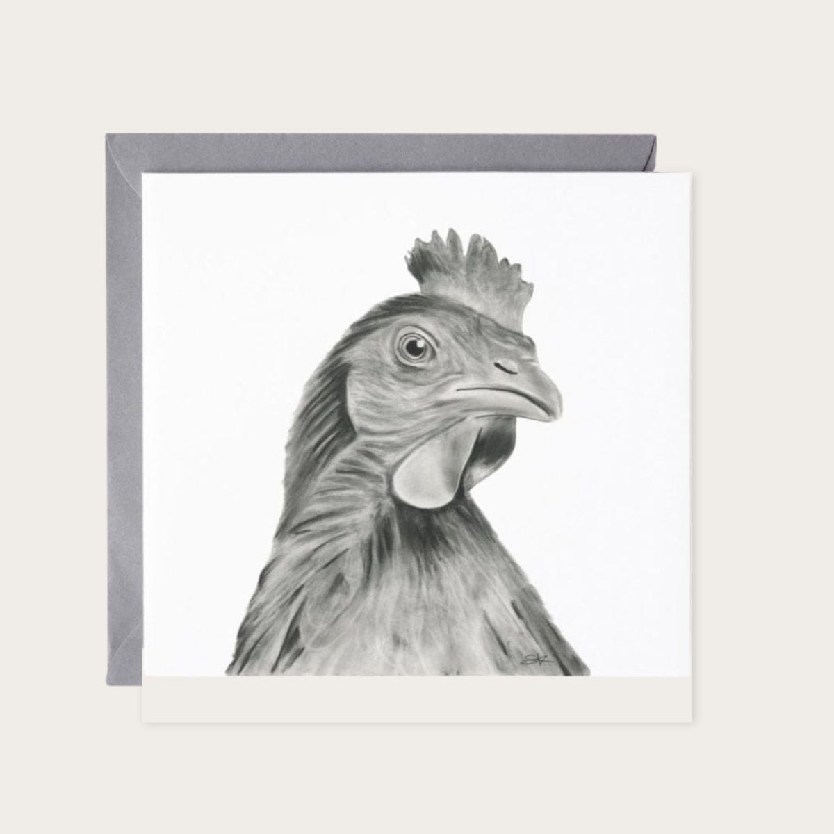 Alpha the Cockerel Hand Drawn Greeting Card — card with grey envelope