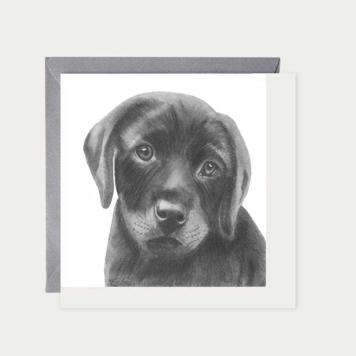 Mimosa the Labrador Hand Drawn Greeting Card — card with grey envelope