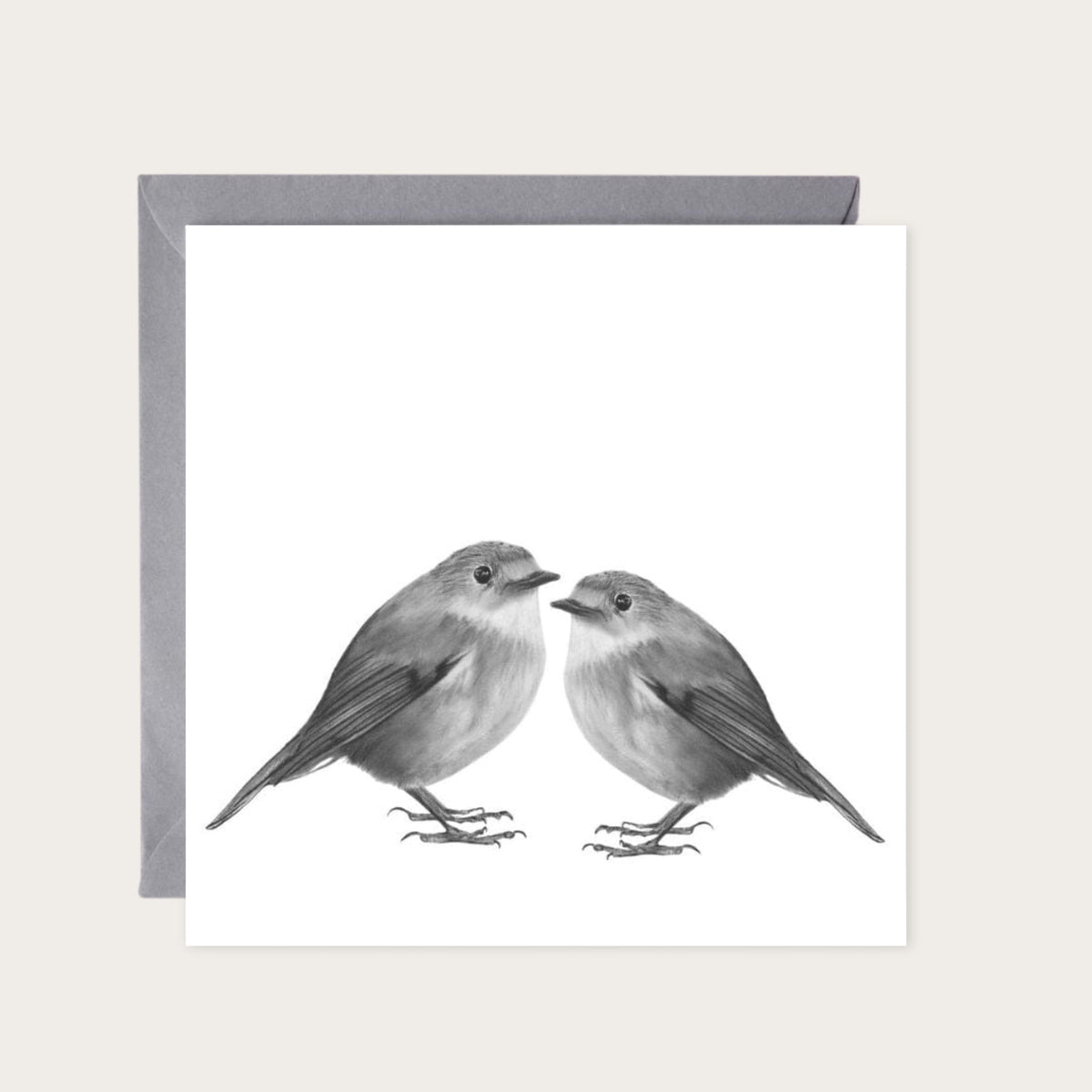 Two Robins Hand Drawn Greeting Card — card with grey envelope