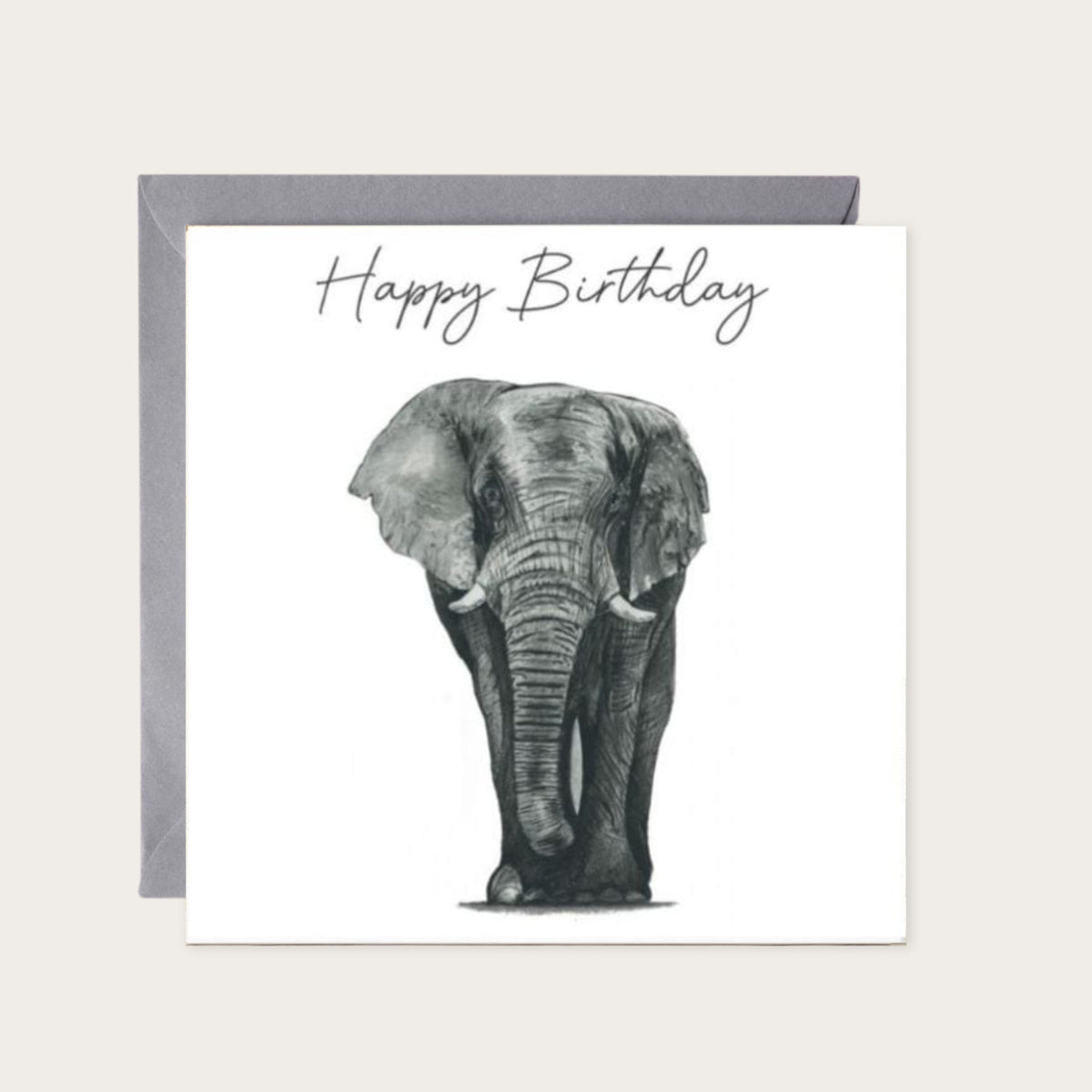 Happy Birthday Elephant Card — card with grey envelope