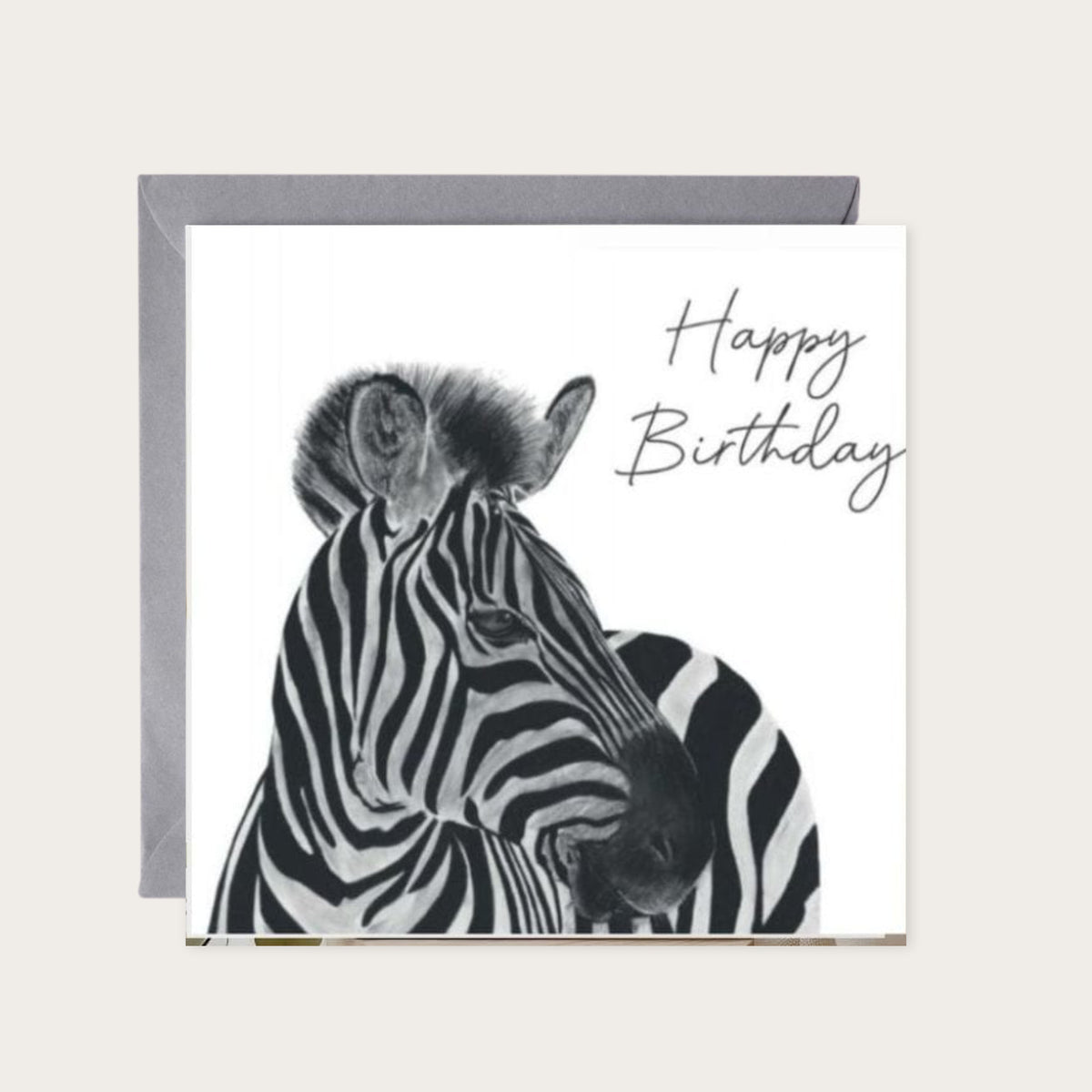 Happy Birthday Zebra Card — card with grey envelope
