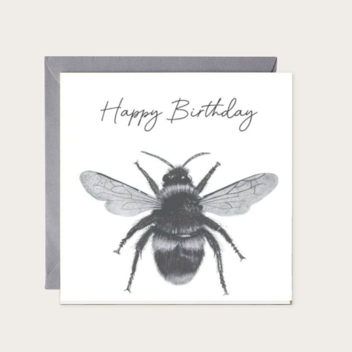 Happy Birthday Bee Card — card with grey envelope