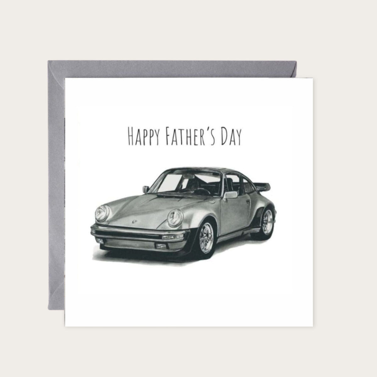 German Sports Car Porsche Happy Father’s Day Card — card with grey envelope