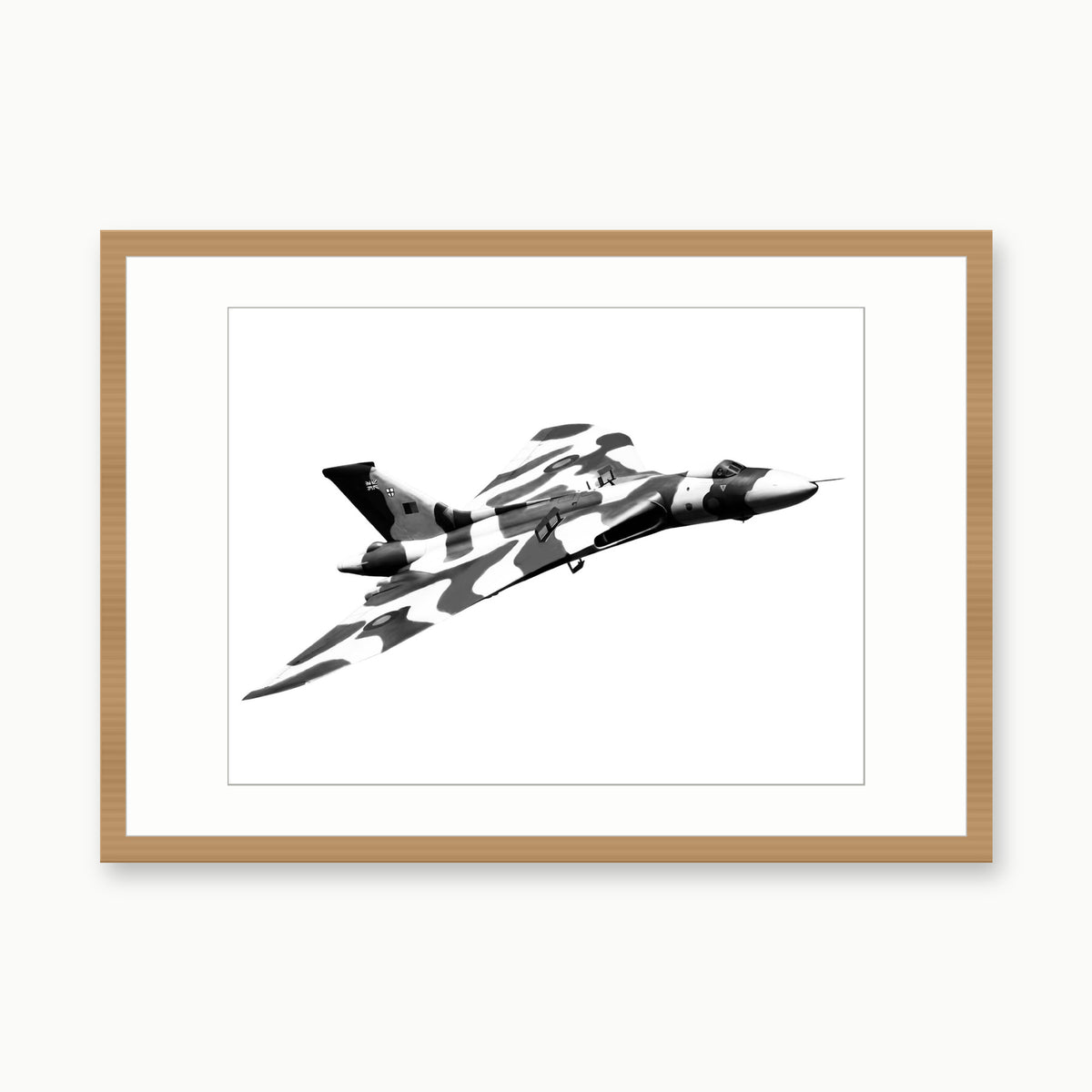 Avro Vulcan Camouflage Fine Art Print – oak rectangular frame with white mount